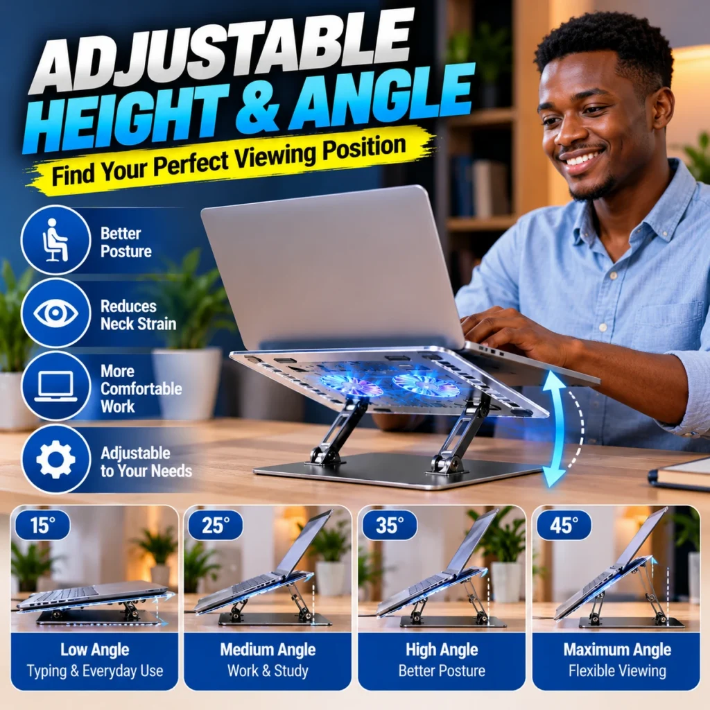 Smart 2-in-1 Ergonomic Laptop Stand with Cooling Fans – Adjustable & Portable