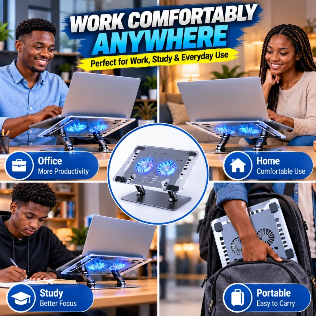 Smart 2-in-1 Ergonomic Laptop Stand with Cooling Fans – Adjustable & Portable